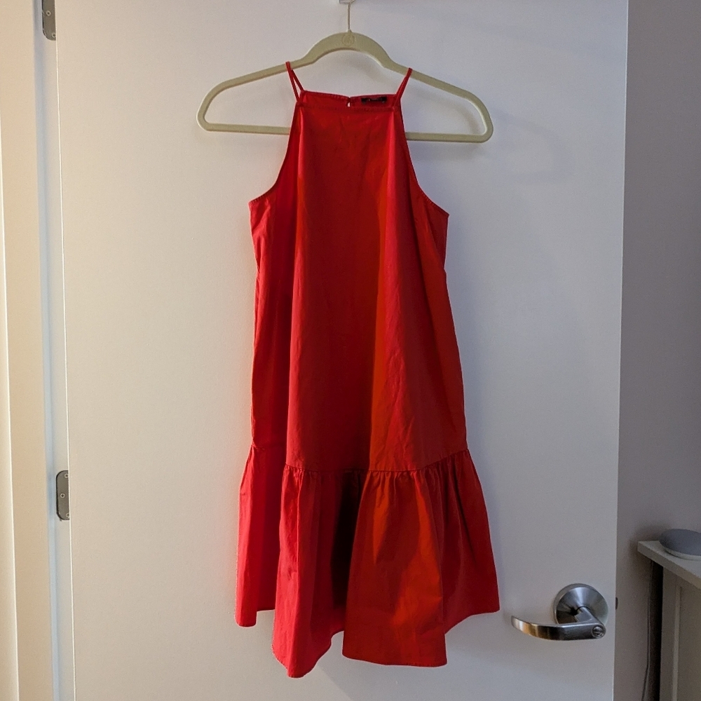 Ann Taylor Square Neck Flounce Shift Dress in Red XS Petite - Picture 2 of 8